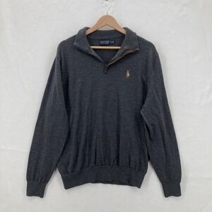 Polo Golf Ralph Lauren Sweater Mens XL Gray Merino Wool Half Zip Flesh Pony